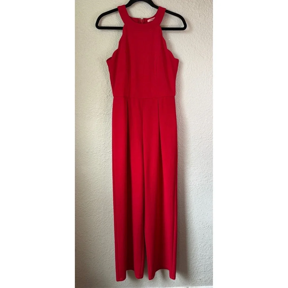 Red Halter Wide-Leg Jumpsuit - Picture 2 of 7